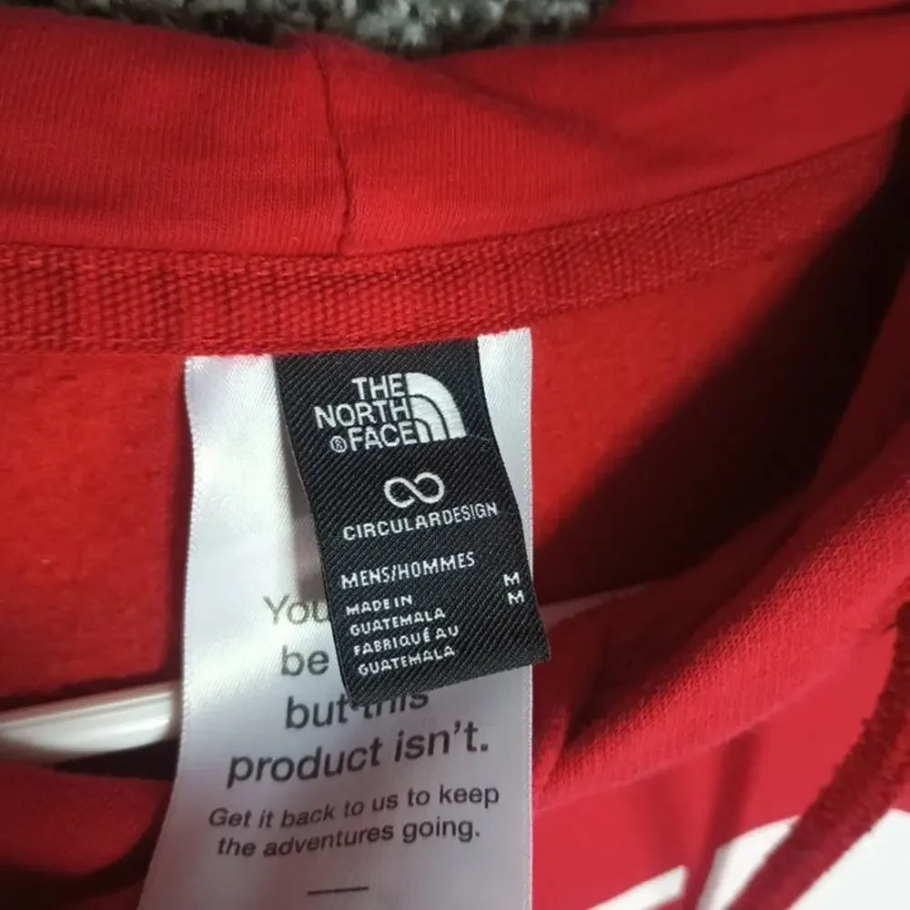 The North Face Red White Big Logo Hoodie Mens Medium Pullover Drawstring Cotton